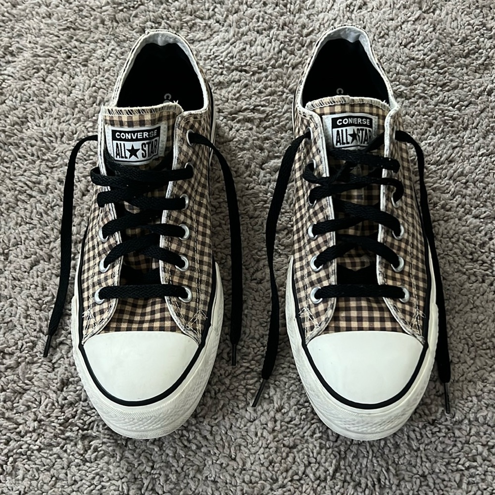 Brown & White Gingham print converse